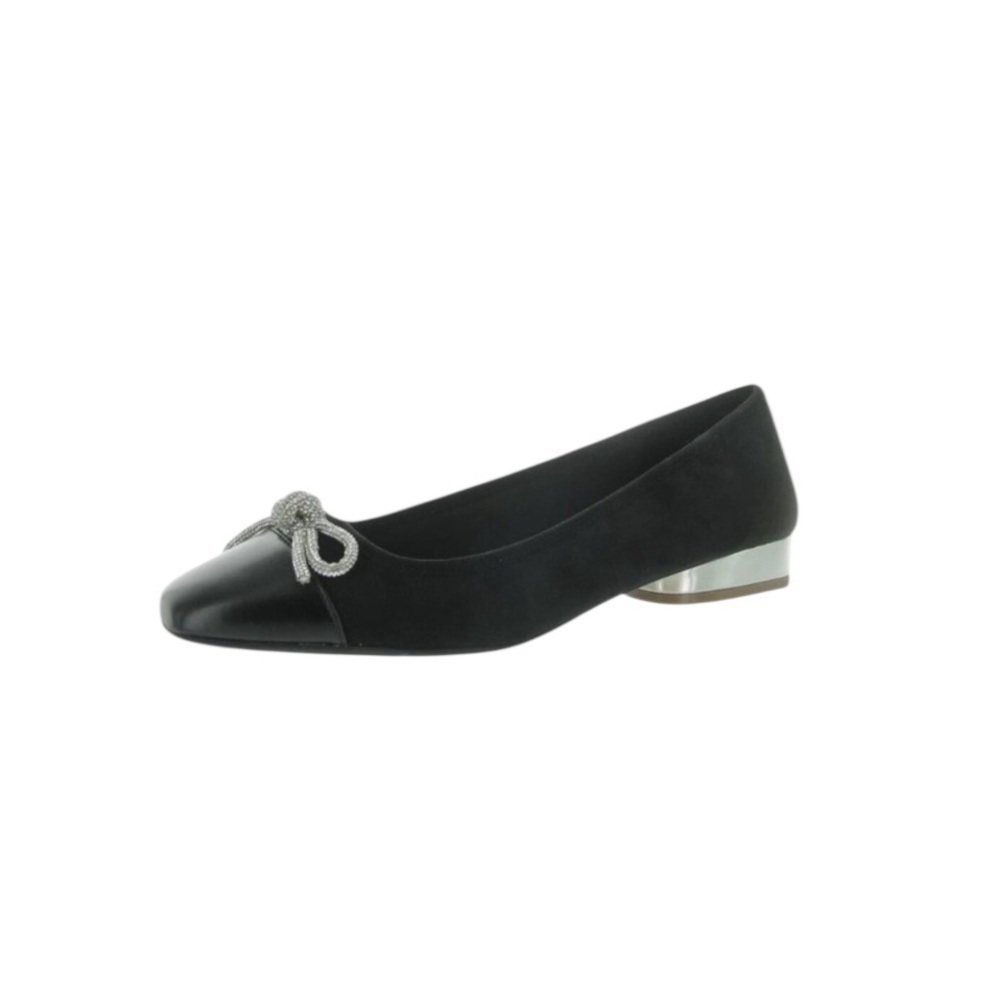 NWT Anne Klein Womens Cassidy Rhinestone Bow Faux Suede Shoe Black Size 6.5